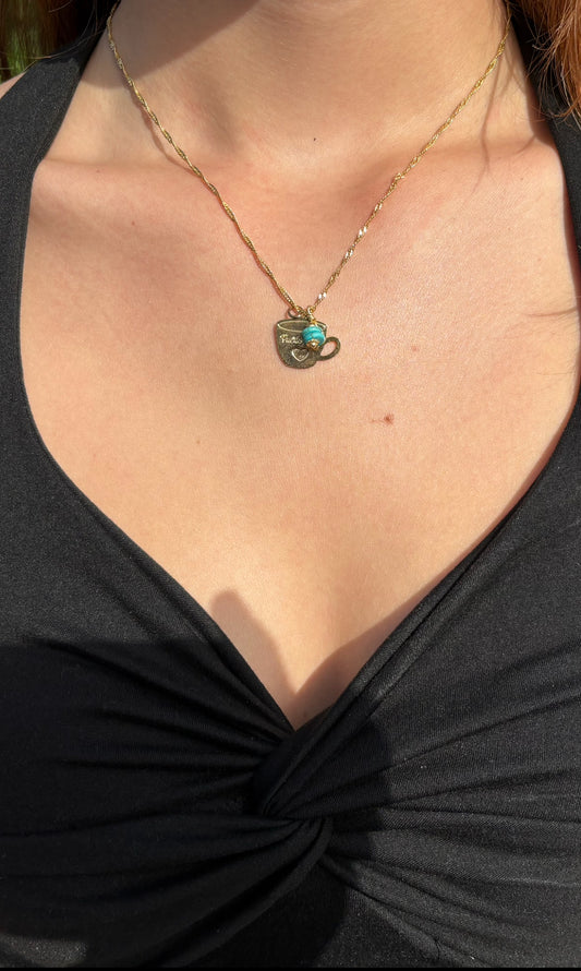 Aromas del Café dainty gold necklace close-up